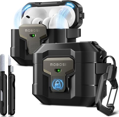 حافظة MOBOSI لجهاز AirPods Pro 3 2025 مع قفل مقاوم للسقوط ومجموعة تنظيف وسلسلة مفاتيح، متوافقة مع MagSafe، غطاء صلب للحماية العسكرية لأجهزة iPod Pro الجيل الثالث، أسود in Kuwait