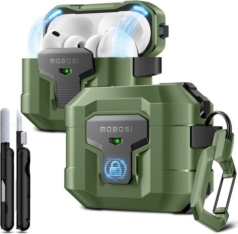 حافظة MOBOSI لجهاز AirPods Pro 3 2025 مع قفل مقاوم للسقوط ومجموعة تنظيف وسلسلة مفاتيح، متوافقة مع MagSafe، غطاء صلب للحماية العسكرية لأجهزة iPod Pro الجيل الثالث، أسود in Kuwait