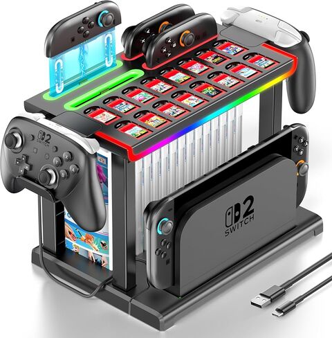 محطة تنظيم سويتش مع شاحن وحدة التحكم، قاعدة شحن لجهاز نينتندو سويتش وOLED Joycons، تخزين للألعاب، قاعدة توصيل التلفاز، وحدة تحكم احترافية in Kuwait