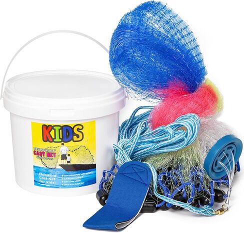 Fishing Cast Net for Kids, Colorful Throw Net for Freshwater & Saltwater, Eco-Friendly Lead Weights, 3/8inch Mesh Size, 0.8/LB Per ft, 3/4.5 Ft Radius Casting Net in Saudi Arabia