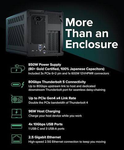Plugable Thunderbolt 5 AI eGPU Enclosure & Dock: 80Gbps, 850W PSU Included, TAA Compliant for Windows 11, NVIDIA and AMD Cards (96W Power Delivery, 2.5Gbps Ethernet, 850W PSU, USB Hub) TBT5-AI in Saudi Arabia