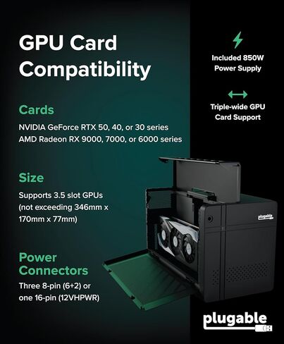 Plugable Thunderbolt 5 AI eGPU Enclosure & Dock: 80Gbps, 850W PSU Included, TAA Compliant for Windows 11, NVIDIA and AMD Cards (96W Power Delivery, 2.5Gbps Ethernet, 850W PSU, USB Hub) TBT5-AI in Saudi Arabia