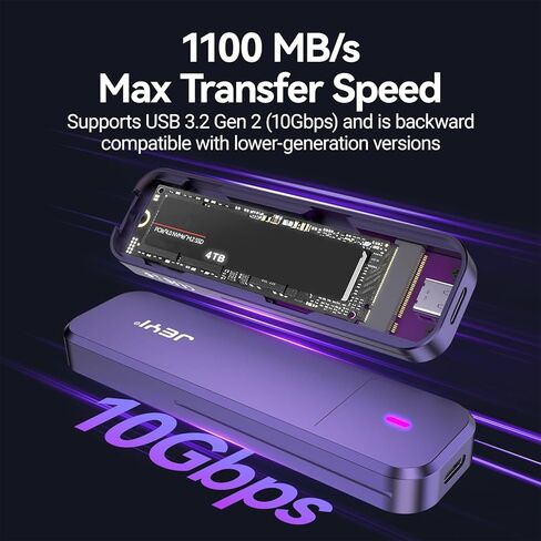 حاوية JEYI NVMe SSD، محول/قارئ M.2 إلى USB C بسرعة 10 جيجابت في الثانية، تبريد ألومنيوم، مفاتيح M، متوافق مع محركات أقراص SSD 2230/2242/2260/2280 in Kuwait