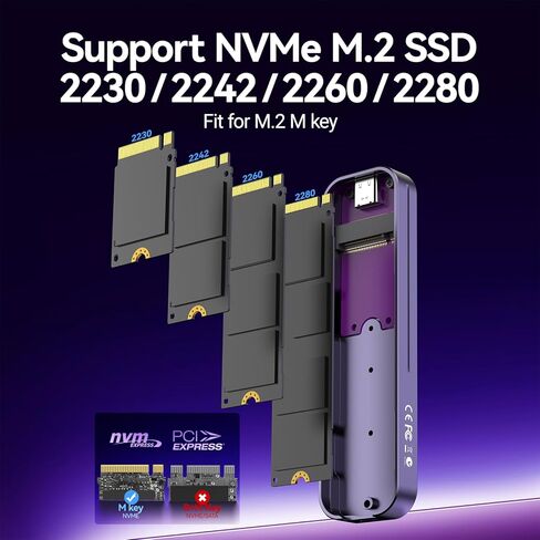 حاوية JEYI NVMe SSD، محول/قارئ M.2 إلى USB C بسرعة 10 جيجابت في الثانية، تبريد ألومنيوم، مفاتيح M، متوافق مع محركات أقراص SSD 2230/2242/2260/2280 in Kuwait