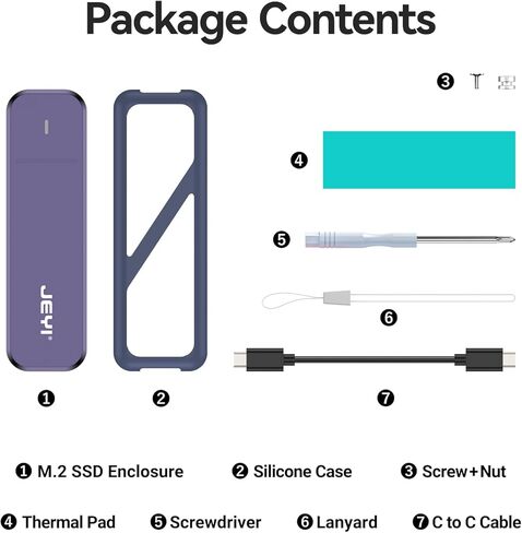 حاوية JEYI NVMe SSD، محول/قارئ M.2 إلى USB C بسرعة 10 جيجابت في الثانية، تبريد ألومنيوم، مفاتيح M، متوافق مع محركات أقراص SSD 2230/2242/2260/2280 in Kuwait