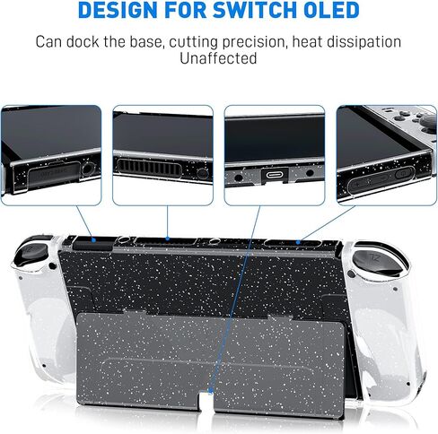 GLDRAM Glitter Case Kit Switch OLED 2021، غطاء واقٍ للكمبيوتر قابل للإرساء لوحدة تحكم Switch OLED، حافظة مريحة من مادة TPU لجهاز Joycon، مجموعة بشرة لامعة مع واقي شاشة وأغطية إبهام in Saudi Arabia