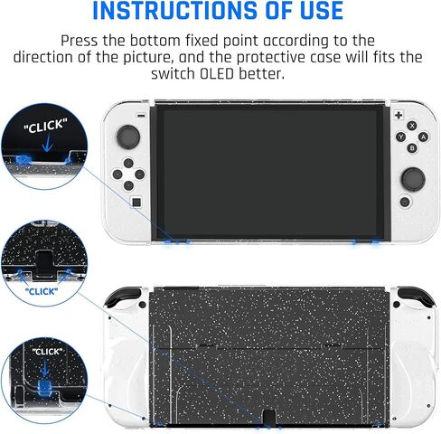 GLDRAM Glitter Case Kit Switch OLED 2021، غطاء واقٍ للكمبيوتر قابل للإرساء لوحدة تحكم Switch OLED، حافظة مريحة من مادة TPU لجهاز Joycon، مجموعة بشرة لامعة مع واقي شاشة وأغطية إبهام in Saudi Arabia