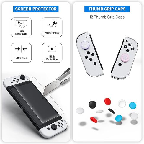 GLDRAM Glitter Case Kit Switch OLED 2021، غطاء واقٍ للكمبيوتر قابل للإرساء لوحدة تحكم Switch OLED، حافظة مريحة من مادة TPU لجهاز Joycon، مجموعة بشرة لامعة مع واقي شاشة وأغطية إبهام in Saudi Arabia