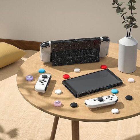 GLDRAM Glitter Case Kit Switch OLED 2021، غطاء واقٍ للكمبيوتر قابل للإرساء لوحدة تحكم Switch OLED، حافظة مريحة من مادة TPU لجهاز Joycon، مجموعة بشرة لامعة مع واقي شاشة وأغطية إبهام in Saudi Arabia