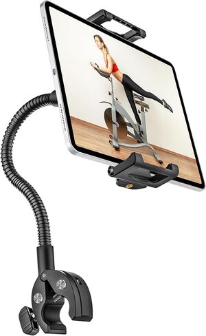 حامل الكمبيوتر اللوحي Gooseneck Spin Bike [مشبك كبير] [حافظة سميكة] حامل جهاز لوحي لدراجة التمرين، دراجة ثابتة، عربة أطفال، كرسي متحرك لجهاز iPad Pro Air Mini، Galaxy، iPhone (6-15.6 بوصة) in Saudi Arabia