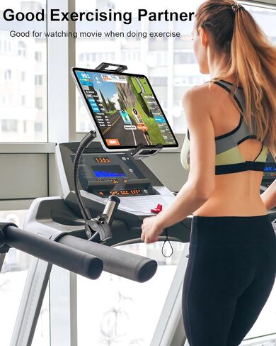 حامل الكمبيوتر اللوحي Gooseneck Spin Bike [مشبك كبير] [حافظة سميكة] حامل جهاز لوحي لدراجة التمرين، دراجة ثابتة، عربة أطفال، كرسي متحرك لجهاز iPad Pro Air Mini، Galaxy، iPhone (6-15.6 بوصة) in Saudi Arabia