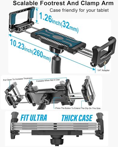 حامل الكمبيوتر اللوحي Gooseneck Spin Bike [مشبك كبير] [حافظة سميكة] حامل جهاز لوحي لدراجة التمرين، دراجة ثابتة، عربة أطفال، كرسي متحرك لجهاز iPad Pro Air Mini، Galaxy، iPhone (6-15.6 بوصة) in Saudi Arabia