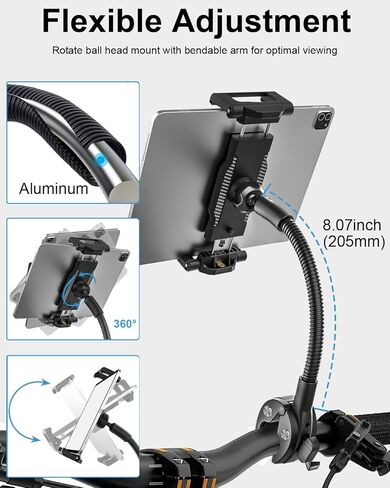 حامل الكمبيوتر اللوحي Gooseneck Spin Bike [مشبك كبير] [حافظة سميكة] حامل جهاز لوحي لدراجة التمرين، دراجة ثابتة، عربة أطفال، كرسي متحرك لجهاز iPad Pro Air Mini، Galaxy، iPhone (6-15.6 بوصة) in Saudi Arabia