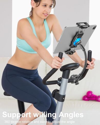 حامل الكمبيوتر اللوحي Gooseneck Spin Bike [مشبك كبير] [حافظة سميكة] حامل جهاز لوحي لدراجة التمرين، دراجة ثابتة، عربة أطفال، كرسي متحرك لجهاز iPad Pro Air Mini، Galaxy، iPhone (6-15.6 بوصة) in Saudi Arabia