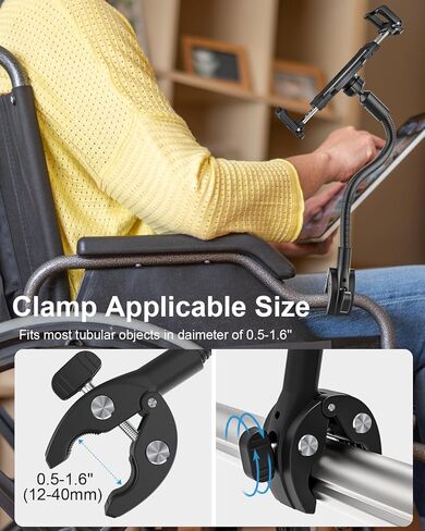 حامل الكمبيوتر اللوحي Gooseneck Spin Bike [مشبك كبير] [حافظة سميكة] حامل جهاز لوحي لدراجة التمرين، دراجة ثابتة، عربة أطفال، كرسي متحرك لجهاز iPad Pro Air Mini، Galaxy، iPhone (6-15.6 بوصة) in Saudi Arabia