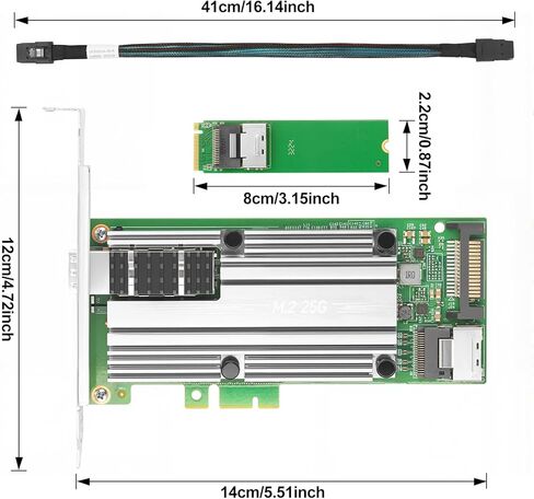 Vogzone M.2 إلى 25GbE SFP28 NIC، منفذ SFP28 فردي مع شريحة Mellanox ConnectX-4 Lx، M.2 + M Key + SFF-8087 مع كابل 35 سم (13.7 بوصة)، بطاقة شبكة 25 جيجابت تدعم RDMA in Kuwait