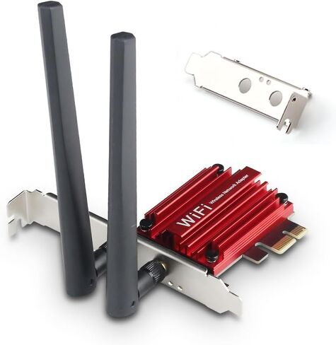 بطاقة WiFi 6 PCIe مع بلوتوث 5.2، AX1800 ثنائي النطاق 2.4G/5G للكمبيوتر المكتبي، شريحة MT7921، زمن استجابة منخفض للألعاب وتدفق 4K، هوائي عالي الكسب وأمان WPA3 in Kuwait