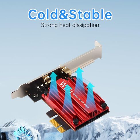 بطاقة WiFi 6 PCIe مع بلوتوث 5.2، AX1800 ثنائي النطاق 2.4G/5G للكمبيوتر المكتبي، شريحة MT7921، زمن استجابة منخفض للألعاب وتدفق 4K، هوائي عالي الكسب وأمان WPA3 in Kuwait