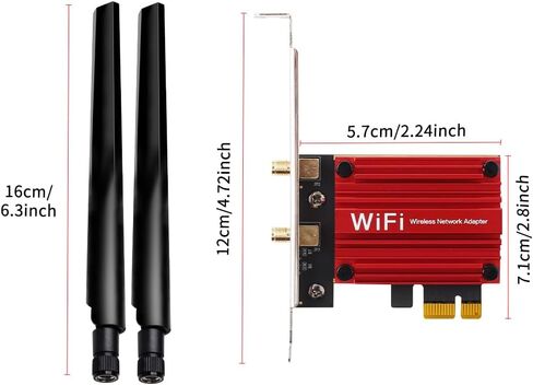 بطاقة WiFi 6 PCIe مع بلوتوث 5.2، AX1800 ثنائي النطاق 2.4G/5G للكمبيوتر المكتبي، شريحة MT7921، زمن استجابة منخفض للألعاب وتدفق 4K، هوائي عالي الكسب وأمان WPA3 in Kuwait