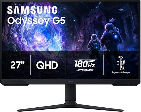 Samsung 27" Odyssey G5 (G51F) Gaming Monitor - QHD (1440P), 180Hz, 1ms, AMD FreeSync, HDR10, Height Adjustable Stand, Black Equalizer, Virtual Aim Point, Auto Source Switch+, LS27FG512ENXZA in Saudi Arabia