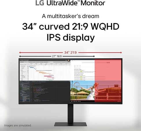 LG 34U650A-B 34-inch UltraWide WQHD (3440 x 1440) IPS Curved Wide Computer Monitor, 100Hz, HDR10, Built-in Speaker, HDMI, DisplayPort, USB Type-C PD 96W, Tilt/Height/Swivel Adjustable Stand, Black in Saudi Arabia