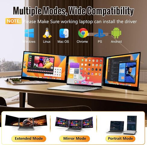 2026 New One Cable Connection Laptop Screen Extender Monitor Portable, Ultra Thin 15.6" 1080P FHD Triple Screen,Fit for 13-17" Laptop, Plug & Play Compatiable with Win/Mac/Chrome/Android in Saudi Arabia