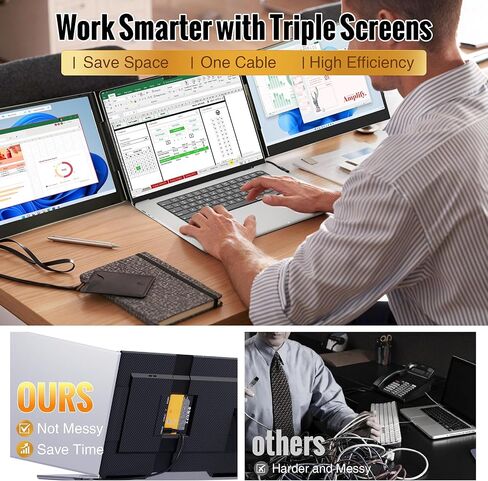 2026 New One Cable Connection Laptop Screen Extender Monitor Portable, Ultra Thin 15.6" 1080P FHD Triple Screen,Fit for 13-17" Laptop, Plug & Play Compatiable with Win/Mac/Chrome/Android in Saudi Arabia