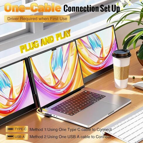 2026 New One Cable Connection Laptop Screen Extender Monitor Portable, Ultra Thin 15.6" 1080P FHD Triple Screen,Fit for 13-17" Laptop, Plug & Play Compatiable with Win/Mac/Chrome/Android in Saudi Arabia