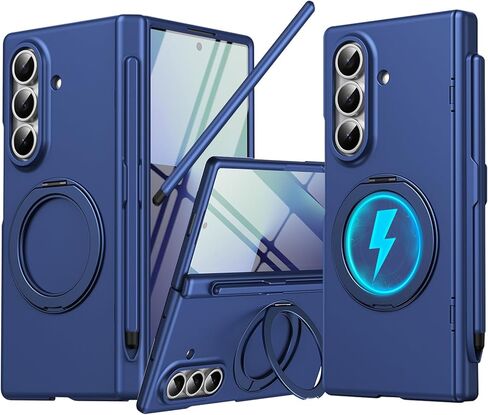 for Samsung Galaxy Z Fold 7 Case with S Pen Holder & Stylus, 360° Rotating Magnetic Ring Stand Compatible Magsafe Screen Protector Hinge Cover Full Coverage Protective Case for Z Fold 7 Blue in Saudi Arabia