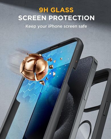 Miracase Magnetic for iPhone 15 Pro Case [Compatible with MagSafe] Full-Body Bumper Phone case with Built-in Glass Screen Protector& Camera Protector, Military Drop Proof 15 Pro Cover 6.1 inch, Black in Saudi Arabia
