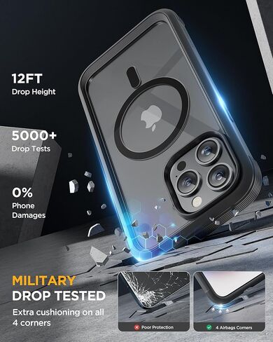 Miracase Magnetic for iPhone 15 Pro Case [Compatible with MagSafe] Full-Body Bumper Phone case with Built-in Glass Screen Protector& Camera Protector, Military Drop Proof 15 Pro Cover 6.1 inch, Black in Saudi Arabia