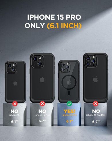 Miracase Magnetic for iPhone 15 Pro Case [Compatible with MagSafe] Full-Body Bumper Phone case with Built-in Glass Screen Protector& Camera Protector, Military Drop Proof 15 Pro Cover 6.1 inch, Black in Saudi Arabia