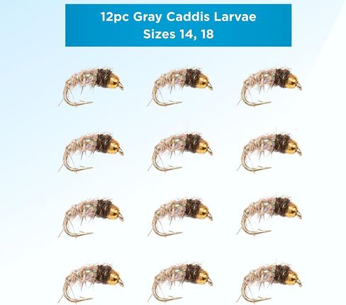 Caddis Larvae 12 Pack – Hand Tied Nymph Flies for Trout Fly Fishing – Realistic Caddis Larva Pattern for Rivers, Creeks & Streams – Premium Subsurface Trout Fly Set in Saudi Arabia