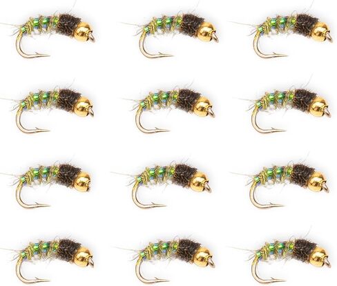 Caddis Larvae 12 Pack – Hand Tied Nymph Flies for Trout Fly Fishing – Realistic Caddis Larva Pattern for Rivers, Creeks & Streams – Premium Subsurface Trout Fly Set in Saudi Arabia
