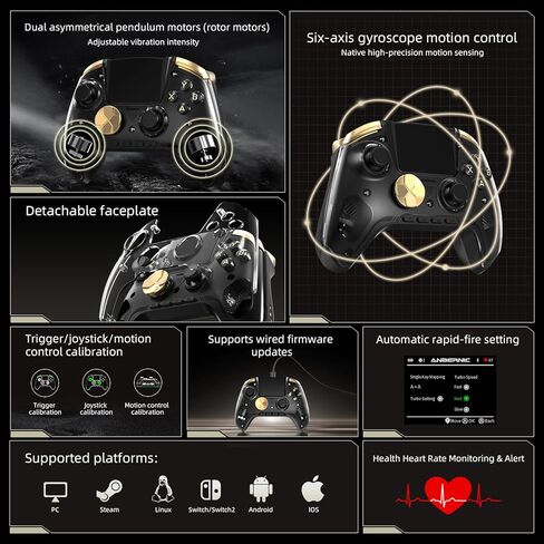 Doriteney RG G01 Wireless Gaming Controller with Heart Rate Monitor & Display, Hall Effect Triggers, Programmable Back Buttons for PC, Switch, Steam, Android, iOS - 2.4G/Bluetooth/Wired Black in Saudi Arabia