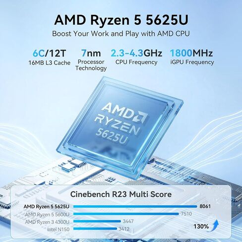 Beelink SER5 Pro Mini PC, Ryzen 5 5625U (6C/12T, Up to 4.3GHz), 16GB DDR4 RAM, 500GB NVMe SSD, Radeon Graphics 7 CUs, Triple Display 4K@60Hz via HDMI/DP/Type-C, WiFi 6/BT 5.4, Compact Office Desktop in Saudi Arabia