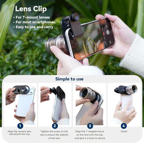 عدسة Fotorgear T‑Mount 2X Telephoto لهاتف iPhone 15/16/17 Pro Max & Samsung S24/S25 Ultra، عدسة هاتف عالية الوضوح للحفلات الموسيقية ومهرجان الموسيقى والسفر والرياضة in Saudi Arabia