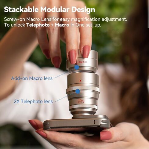 عدسة Fotorgear T‑Mount 2X Telephoto لهاتف iPhone 15/16/17 Pro Max & Samsung S24/S25 Ultra، عدسة هاتف عالية الوضوح للحفلات الموسيقية ومهرجان الموسيقى والسفر والرياضة in Saudi Arabia