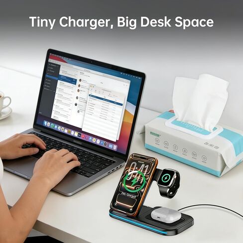 [Qi] 3 in 1 Charging Station for iPhone, 21W Wireless Charging Station, Stand Multiple Devices for Apple, for iPhone 17 16 15 14-8 Pro Max, Watch, AirPods 4 3 Pro, Nightstand, Desk, Trip, Gift in Saudi Arabia