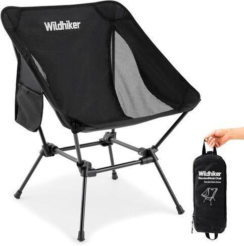 Wildhiker Lightweight Camping Chair – Folding Portable Chair for Adults, 2.16 lbs with Square Base and Carry Bag for Travel, Fishing, Motorcycle, Festival– Black in Saudi Arabia