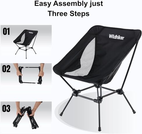 Wildhiker Lightweight Camping Chair – Folding Portable Chair for Adults, 2.16 lbs with Square Base and Carry Bag for Travel, Fishing, Motorcycle, Festival– Black in Saudi Arabia