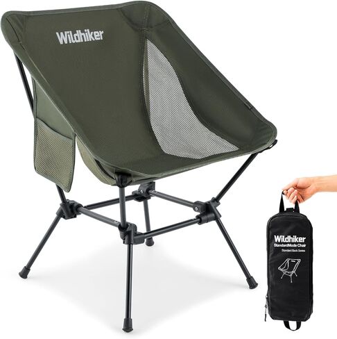 كرسي تخييم خفيف الوزن من Wildhiker - كرسي محمول قابل للطي للبالغين، 2.16 رطل مع قاعدة مربعة وحقيبة حمل للسفر وصيد الأسماك والدراجات النارية والمهرجانات - أسود in Saudi Arabia