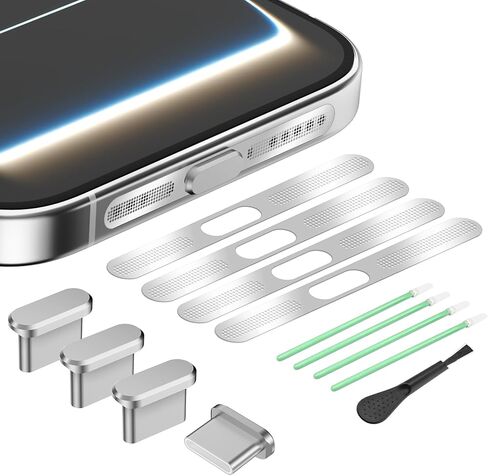 قابس غبار USB C، 4 عبوات من غطاء منفذ USB C من الألومنيوم، غطاء منفذ شحن من النوع C مع غطاء غبار مكبر صوت لهاتف iPhone 17 Pro Max، غطاء قابس من النوع C مع شبكة مكبر صوت iPhone 17 Pro Max (برتقالي كوني) in Kuwait