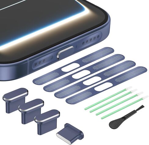 قابس غبار USB C، 4 عبوات من غطاء منفذ USB C من الألومنيوم، غطاء منفذ شحن من النوع C مع غطاء غبار مكبر صوت لهاتف iPhone 17 Pro Max، غطاء قابس من النوع C مع شبكة مكبر صوت iPhone 17 Pro Max (برتقالي كوني) in Kuwait