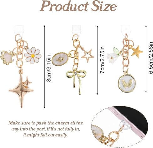 3 Pack Type C Dust Plug Charm - Anti-Dust Dust Plug Charm Type C - Bowknot Flower Pendant for E-Reader, Phone, Tablet in Saudi Arabia