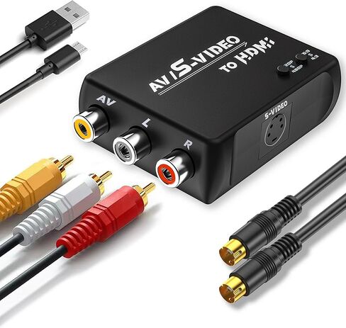 فيديو RCA S إلى محول HDMI ، AV إلى محول HDMI مع RCA +S-Video +كابل USB للتلفزيون/PC/N64/MD1/PS1/PS2/PS3/STB/Xbox/VHS/VCR/Blu-Ray DVD. in Kuwait