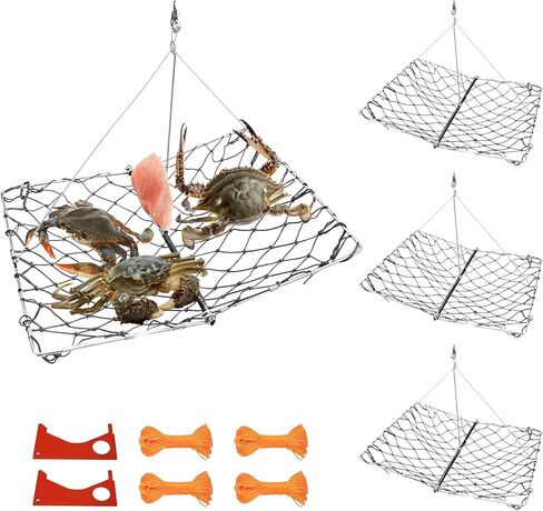Castable Crab Trap with Crab Gauge & Rope, Folding Crab Trap Snare Crabbing with Auto-Close Spring for Blue Crabs, Dungeness, Crawfish Portable Crabbing Equipment in Saudi Arabia