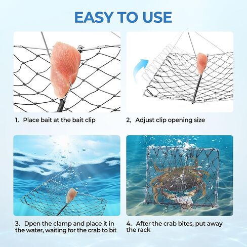 Castable Crab Trap with Crab Gauge & Rope, Folding Crab Trap Snare Crabbing with Auto-Close Spring for Blue Crabs, Dungeness, Crawfish Portable Crabbing Equipment in Saudi Arabia