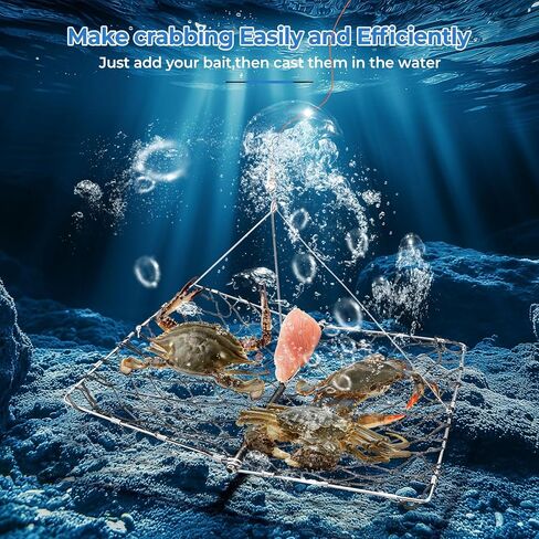 Castable Crab Trap with Crab Gauge & Rope, Folding Crab Trap Snare Crabbing with Auto-Close Spring for Blue Crabs, Dungeness, Crawfish Portable Crabbing Equipment in Saudi Arabia