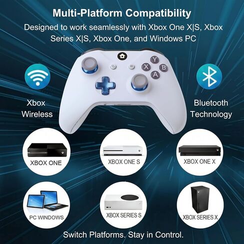 وحدة تحكم لاسلكية UT2 متوافقة مع أجهزة Xbox Series X S وXbox One وWindows PC، وحدة تحكم ألعاب بلوتوث مع بطارية قابلة للشحن 1400 مللي أمبير في الساعة، شاشة طاقة LED، اهتزاز مزدوج، عصا تحكم دقيقة، مقبس سماعة رأس 3.5 مم، أبيض in Saudi Arabia